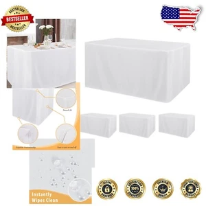 Elegant 4 Pack Water-Resistant Table Covers for 8ft Rectangular Tables - White - Picture 1 of 10