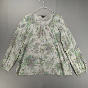 Talbots Top Womens XL Purple Green Floral Long Sleeve Scoop Neck Silk Pullover - Picture 1 of 9