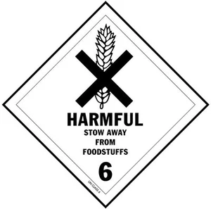 HARMFUL - STOW AWAY FROM FOODSTUFFS, Hazard Class 6 D.O.T. Shipping Labels, 4 x4 - Picture 1 of 1