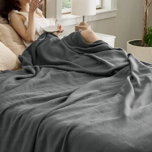 100% Cotton Blanket Queen Size for Bed - Soft Queen (90" x 90") 04 - Dark Grey - Picture 1 of 4