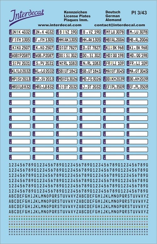 Deutsche Kennzeichen Euro 1/43 Naßschiebebild Decal 120x80mm INTERDECAL