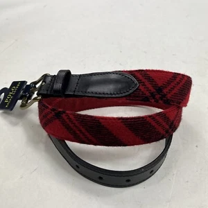Polo Ralph Lauren Red Plaid Wool Blend Leather Belt Men’s Size 36 - Picture 1 of 11