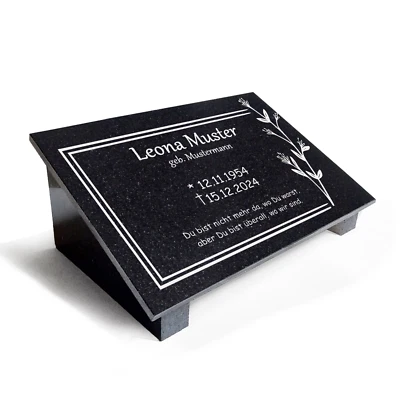 GRAVURTEXT Grabstein GRANIT Grabplatte Motiv+Gravur+Stützen Formatauswahl Grabdeko GS03