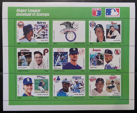 Grenada 1988 MLB Players MNH Sheet- Mattingly Kaline Killebrew Cruz Klein Witt Cover
