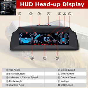 Car OBD Multi-function Gauge HUD Head-Up Display LCD Digital Screen Speedometer