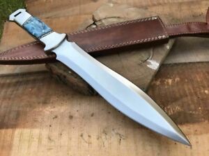 Knife Spear Point Custom Handmade D2 Steel Knife Dagger Hunting Knife Leather
