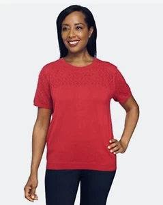 ALFRED DUNNER Petite KEY ITEMS roter kurzärmliger Pullover Größe PM neu mit Etikett - Bild 1 von 7
