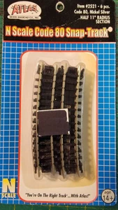 N Scale ATLAS Code 80 Nickel Silver #2521 Snap-Track 11" Radius Sec 6 pcs - Picture 1 of 1