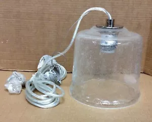 WEST ELM PENDANT Cord Kit with Seeded Glass Shade Chrome Light Set Plug In - Picture 1 of 9