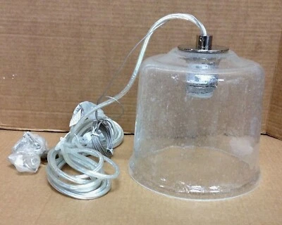 WEST ELM PENDANT Cord Kit with Seeded Glass Shade Chrome Light Set Plug In - Image 1 of 4