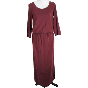 Garnet Hill Knit Maxi Dress Womens Size M Maroon Long Sleeve Scoop Neck Blouson - Picture 1 of 7