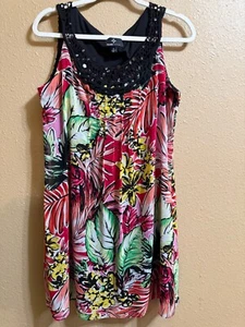 RONNI NICOLE KNEE LENGTH DRESS SZ 10 MULTI PRINT STRETCH SLEEVELESS LINED - Picture 1 of 3