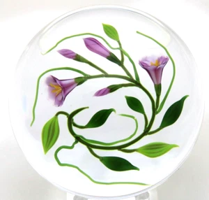 ALLURING Chris BUZZINI Arc of Pink MORING GLORIES Art Glass PAPERWEIGHT - Picture 1 of 11