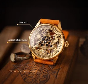 Orologio Massonico Personalizzato, Orologio Scheletro, Orologio Meccanico, Artigianale - Foto 1 di 11