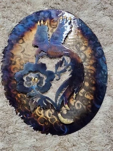 Große Metall Wandbild Skulptur Kolibri Blume Metallic schimmernde Farben - Bild 1 von 24