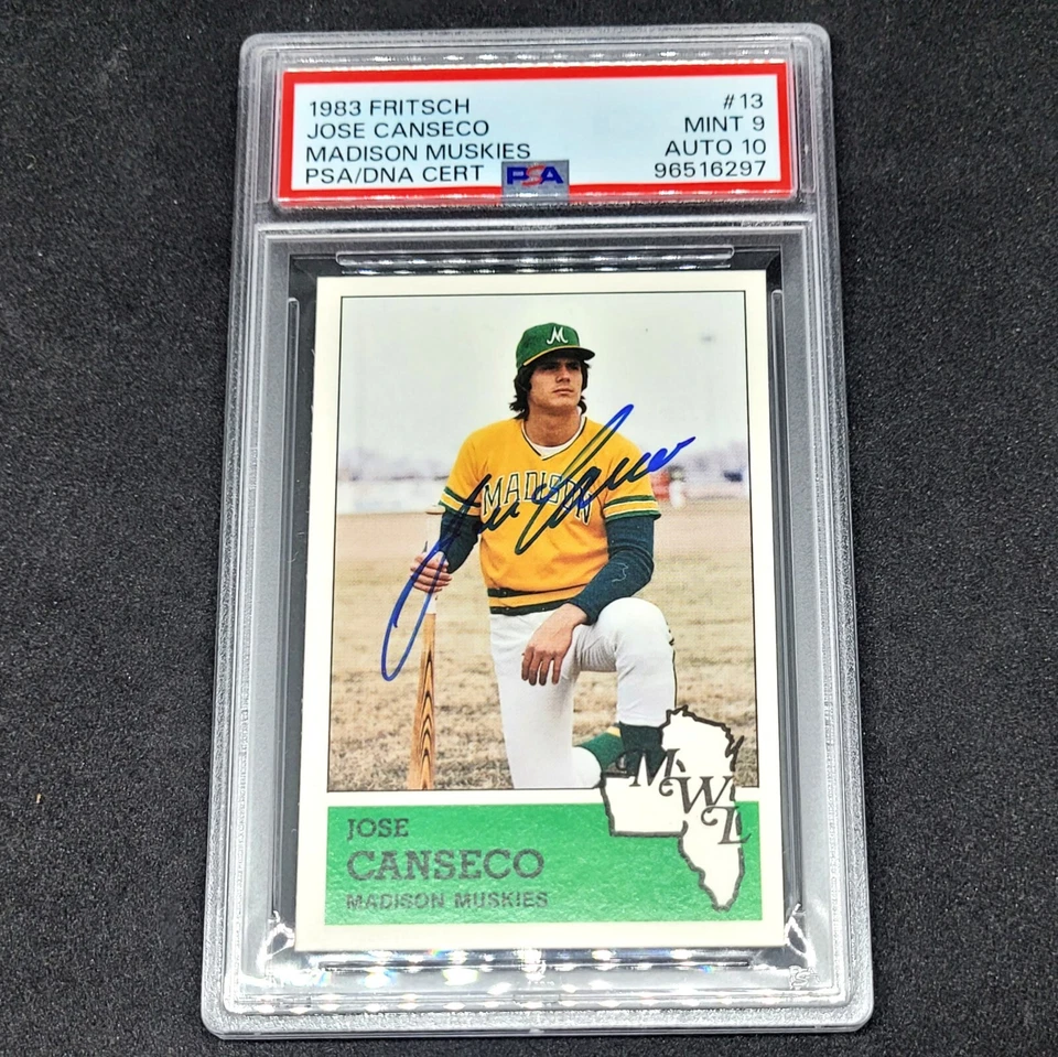 1983 Fritsch Jose Canseco XRC #13 PSA Mint 9 Auto 10 Signed Rookie Madison - Image 1 of 2