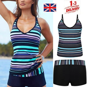 Women Ladies Tankini Set with Boy Shorts Padded Swimsuit Bathing Swim Costume UK - Picture 1 of 20