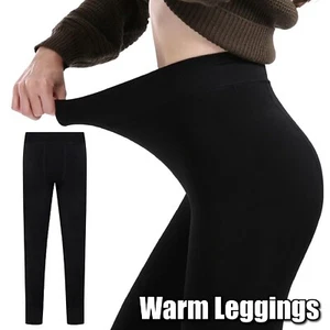 Womens Plush Fleece Lined Leggings High Waist Stretchy Winter Warm Ladies Pants - Picture 1 of 13