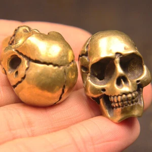 Estatuilla calavera de latón esqueleto miniatura estatua artesanía adorno decoración regalos - Imagen 1 de 9