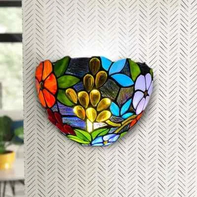 Tiffany Wall Lamp Flower Style Stained Glass Handcrafted Light Uplighter Lamps - Image 1 of 4