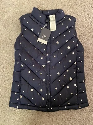 Новый GAP Kids девочек M 8-9 пуховик жилет Куртка Пальто синий Серебряный звезды металлический молнии - Изображение 1 из 3