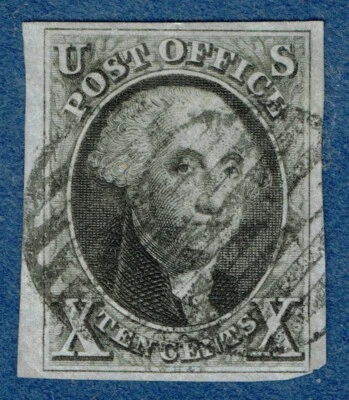 [st7210]USA 1847 Scott#2 used 10¢ Washington black 4 margins Signed Georg Bühler - Image 1 of 3