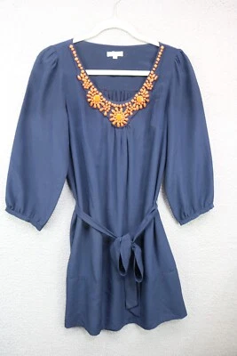 Vestido Shoshanna 100 % seda con cuentas azul marino-talla 4-cinturones Foto 1 de 4