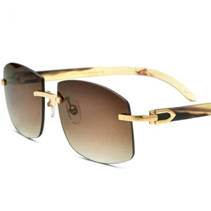 Gafas de sol de lujo naturales con cuerno de búfalo hombre mujer sin montura - Imagen 1 de 12