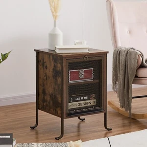 Nightstand End Table with Hidden Sliding Shelf Metal Cover Small Space Bedroom - Picture 1 of 11