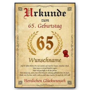 Urkunde zum 65. Geburtstag personalisiertes Geschenk Jahrgang 1960 Geburtstagsur - Bild 1 von 9