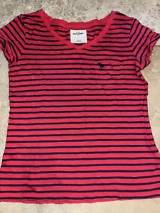 Abercrombie Kids Girls Striped V-neck Short Rolled Sleeves Pocket Tee Top XL - Picture 1 of 3