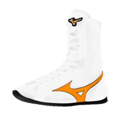 [Hecho a pedido] Zapatos de Boxeo Largos MIZUNO Blanco/Naranja/Línea Negra/Suela Negra Foto 1 de 4