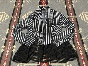 Damee Inc Sheer Long Sleeve Button Blouse Sz M T27 - Picture 1 of 7