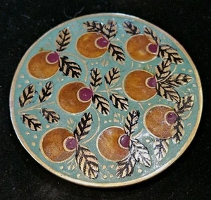 Ciondolo India vintage ottone e smalto olive e foglie 4 in - Foto 1 di 3
