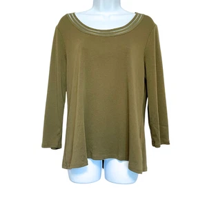 Top donna Lauren Ralph Lauren collo all'uncinetto taglia 2X verde preppy manica a 3/4 - Foto 1 di 10