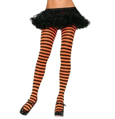 Medias a Rayas Opacas Leg Avenue Naranja Negro Nuevas en Paquete Disfraz de Halloween Bruja Foto 1 de 3