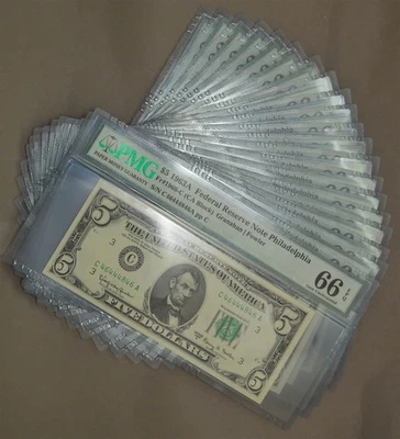 Fr. 1968-C $5 1963A 20 Consecutive Federal Reserve Note Philadelphia 66 EPQ PMG - Image 1 of 3