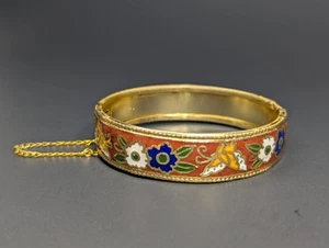 Vintage Emaille Cloisonné Schmetterling Blumen Armreif Armband aufklappbar goldfarben - Bild 1 von 21