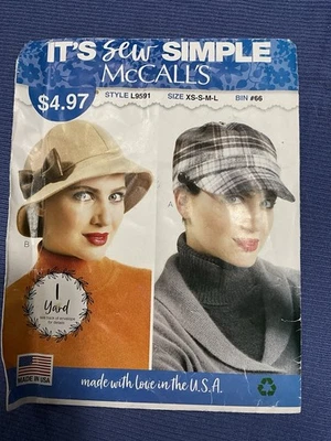 McCalls Pattern 9591 Misses Hats in 4 Sizes (1 Yard) Sewing Pattern Size XS - L - Image 1 of 4