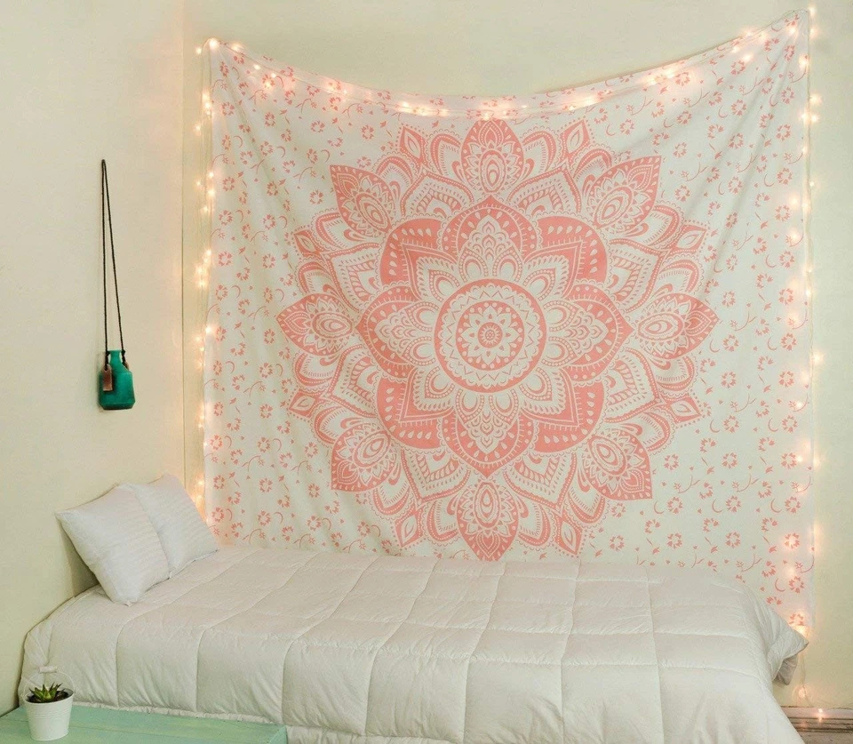 raajsee Glittering Rose Gold Pink Tapestry Wall Hanging Mandala-Bohemian Room...