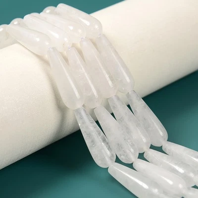 Natural Clear Quartz Smooth Full Teardrop Beads Size 10x30mm 15.5'' Strand - Image 1 of 2