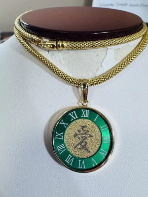 Nuevo Collar Amor Verde Oro 18K K18 Real Japón 18” Largo 3.2mm 19.27g con Vidrio Foto 1 de 4