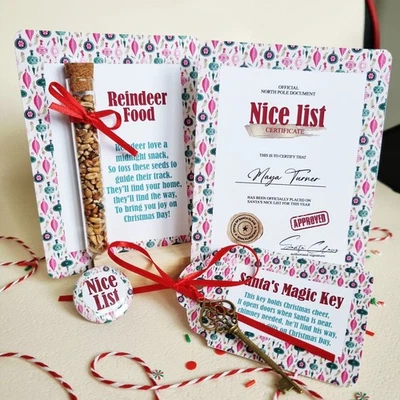 DARCEY LOVES Magic Key, Reindeer Food, Letter from Santa & Certificate Set. Christmas Eve Box