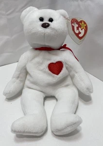 Ty Beanie Baby Valentino White Bear 1993-1994 - RARO MARRÓN NARIZ Y error de etiqueta - Imagen 1 de 8
