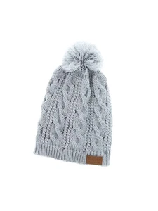 Cable Pom Pom Beanie Unisex Steely Blue Thick & Warm Knit Winter Hat by Back 40 - Picture 1 of 5