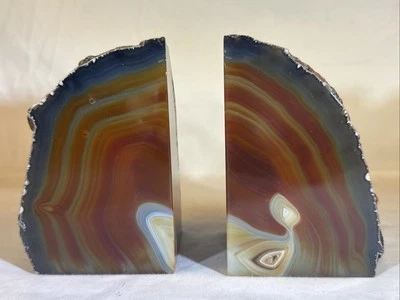 Red Brown Banded Carnelian Chalcedony Agate Bookends Polished Mineral Stone 5” - Image 1 of 4