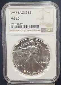 1987 $1 American Silver Eagle - 1 oz .999 Fine Silver - NGC Graded MS 69 - Picture 1 of 4