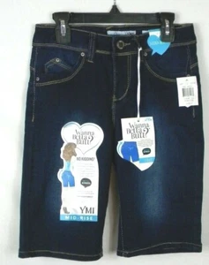 YMI Wanna Betta Butt Bermuda Shorts Women's 1 Dark Wash Mid Rise Cotton Bld. NWT - Picture 1 of 12