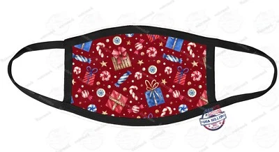 Customized FACE MASK COVER Reusable - Christmas presents Red Candy Cane Collage - Image 1 of 2