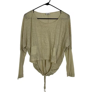 Transit Par Such Italy Long Sleeve Linen Top Yellow Dolman Rib Crop Tie Size 1 - Picture 1 of 10